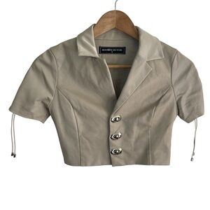 Maniere De Voir Taupe Cropped Jacket Faux Leather Size 8 designer avant garde
